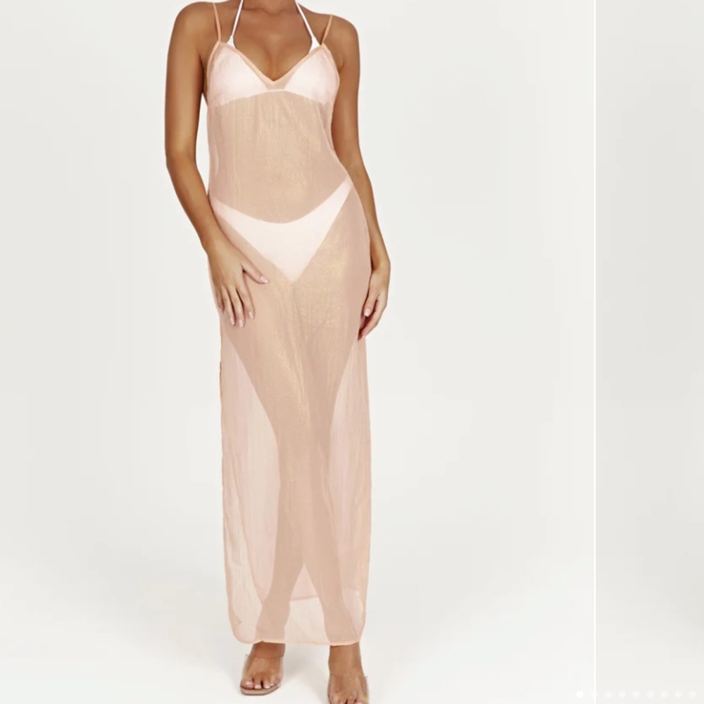 Sheer Iridescent maxi dress in peach colour
